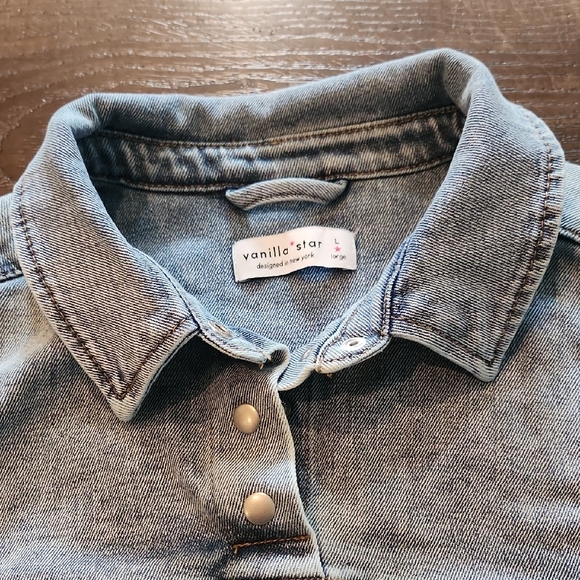 Vanilla Star Light Blue Denim Snap-Collar Polo Top Large - Picture 3 of 5